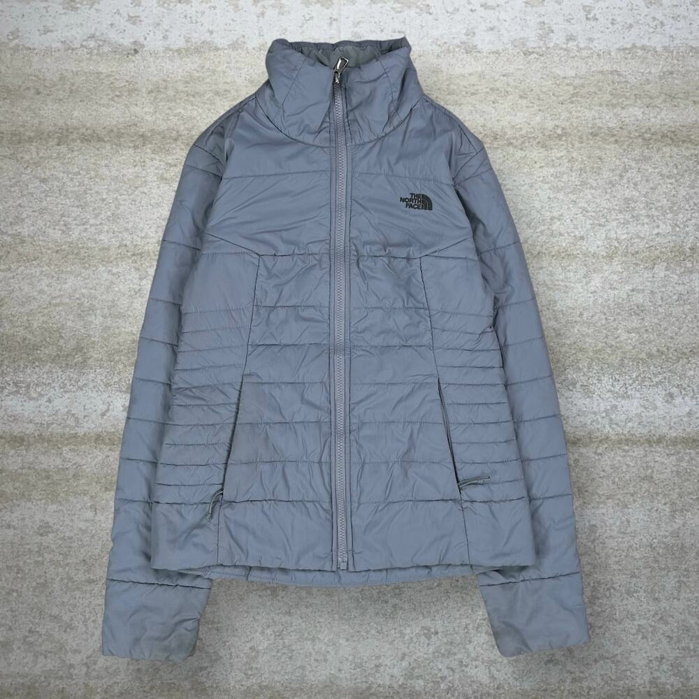 Vintage Y2K The North Face Puffer Jacket Womens S Light Grey Polyester Full Zip
